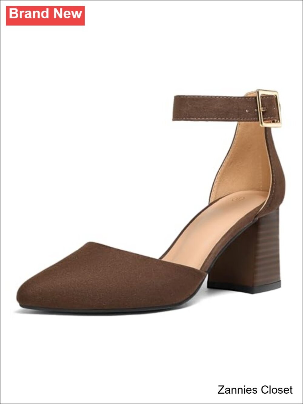 ✨ Pointed Toe Ankle Strap Chunky Block Heel Pumps Faux Suede Dress Shoes